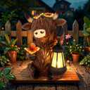 Solar Highland Cow Outdoor Statues for Garden,Outside Decor with Latern for Yard Lawn Ornaments Porch Patio Balcony Home,Birthday Easter Gifts for Grandma Mom Women