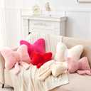 Dusty Blue Bow Pillow,12'' Bow Decorative Pillows with Faux Rabbit Fur,Soft Bow Throw Pillows Aesthetic Bow Shaped Pillow for Bed Sofa Couch Home Decor