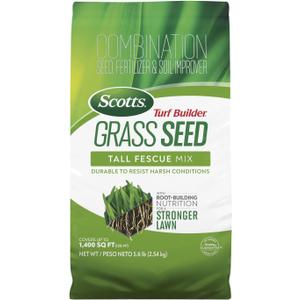 Scotts Turf Builder Grass Seed Tall Fescue Mix - Durable to Resist Harsh Conditions, Lawn Seed, Grass Fertilizer & Soil Improver, Covers up to 1,400 sq. ft., 5.6 lb.