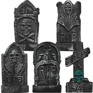 CAMIRUS 17" Halloween Foam Tombstones, 5 Pack RIP Graveyard Headstone Decor With 10 Bonus Metal Stakes for Yard Garden Lawn Patio Outdoor Decorations