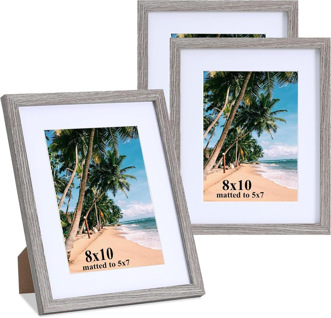 LYYYXGYP 8x10 Picture Frame with Mat Wood Grain Gray Photo Frame 8 x 10 Matted to 5x7 for Wall Mounting and Tabletop Display 3 Pack