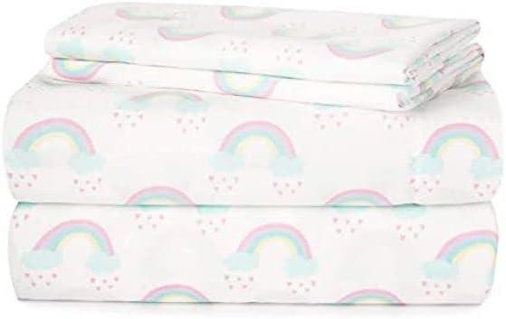 Heritage Kids 4 Piece Sheet Set, Including Fitted Sheet, Top Sheet and 2 Pillow Cases, Rainbow Print, Full