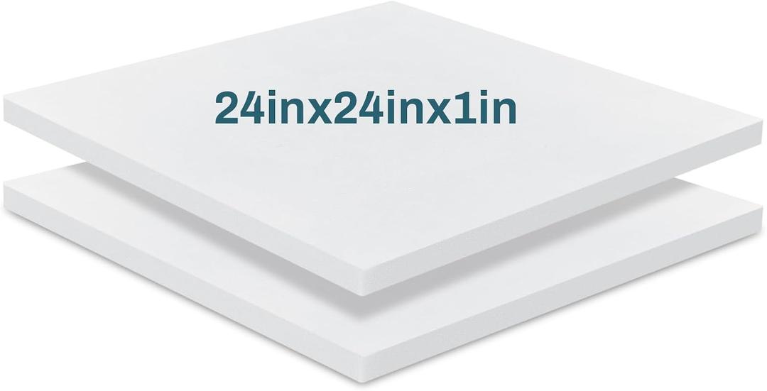Frienda 2 Pack 1" x 24" x 24" Upholstery High Density Foam Cushion Replacement Square Cut to Size Foam Couch for Chair Couches Padding Shipping Packing DIY Cosplay Projects(White)
