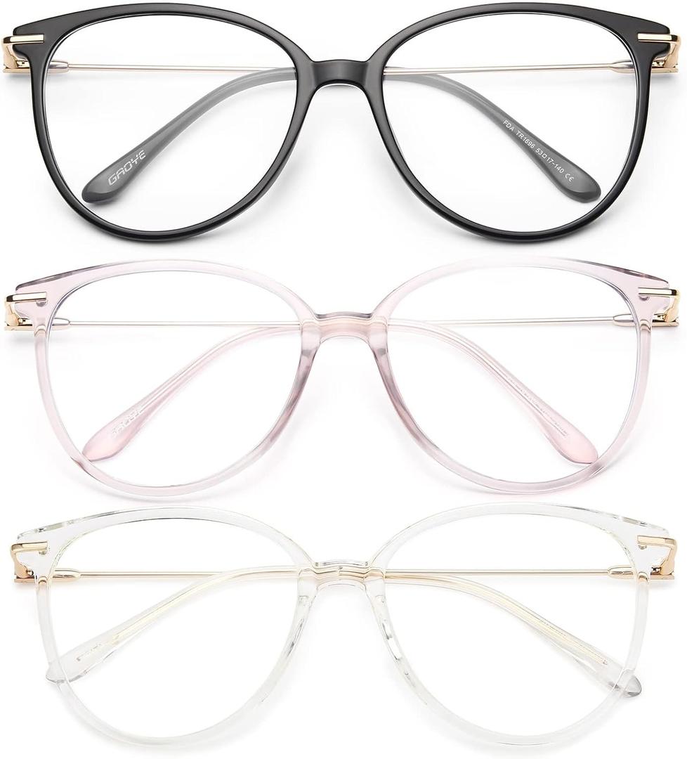 Gaoye Blue Light Blocking Glasses Women/Men, Fashion Cat Eye Fake Eyeglasses UV Ray Filter Computer Gaming Glasses (3 Pack, Black + Pink + Transparent) 