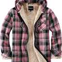Elesuit Women's Full Zip Fleece Flannel Jacket Plaid Hooded Jackets Sherpa Lind Hoodies for Women (Medium, Pink)