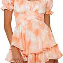 Fixmatti Women Boho Romper Off Shoulder Ruffle Chiffon Shorts Jumpsuit Playsuits Small, Tie Dye 