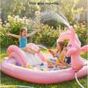 QPAU Elephant Kids Pool with Slide and Sprinkler, Inflatable Play Center with 4 Rings, 72 64 37 in, Fast Inflation Kiddie Pool for Garden & Backyard, Birthday Gift for Ages 1+ (Pink)