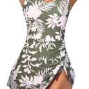 Aidonger One Piece Swim Dress Swimsuits for Women Tummy Control Swimdress Skirt Bathing Suit (Green, XL)