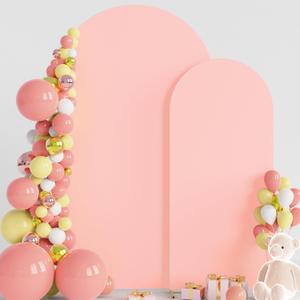 Wokceer Wedding Arch Backdrop 7.2FT, 6FT Set of 2 Spandex Fitted Blushing Pink Covers for Round Top Chiara Stands - Birthday Party Ceremony Decor