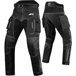 JAG Motorcycle Protective Pants - Dual Sport Motocross Pants, with Armor Impact Protection & Water Resistant Cordura Fabric (42W x 30L, Black)
