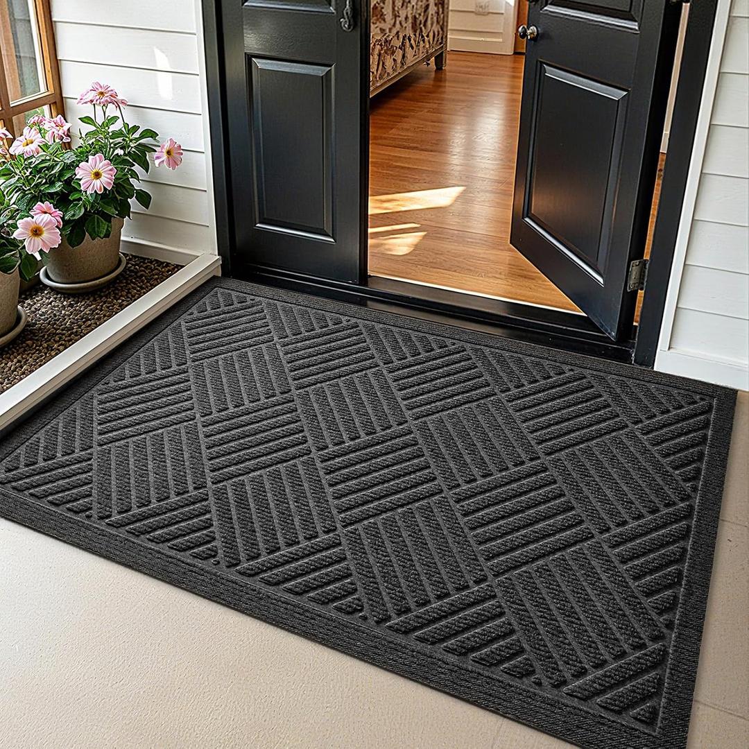 PLEASOR Front Door Mat Outside Entrance, Dirt Resistant and Absorbent Welcome Door Mat Outdoor Indoor, Sturdy Non-Slip Backing Entry Mat, Fade Resistant, Low Profile Doormat for Entryway, 36x24, Grey