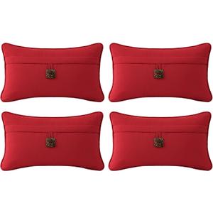 Outdoor Sunbrella Decorative Pillows with Coconut Button Pack of 4, 20" x 12" Outdoor Pillow Set for Couch Bed Throw Patio Sofa, Canvas Jockey Red