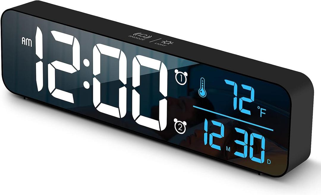 Digital Clock, Clock for Bedroom, Digital Wall Clock, Clocks for Living Room Decor, Desk Clock, Table Clock, Digital Clock Large Display, Smart Alarm Clock for Office Blue (Wired Black+Blue Digit) (Black Case+blue Digit)