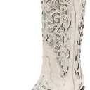 Huntarry Cowboy Boots for Women Western Square Toe Mid Calf Cowgirl Boots Glitter Sparkle Rhinestone Chunky Wedding Shoes for Bride (6.5, 161/White)