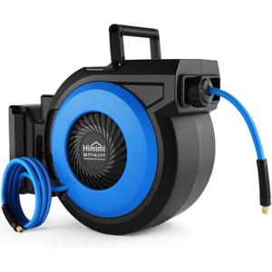 80FT + 6.5FT Retractable Air Hose Reel, Wall Mount Penumatic Hose Reel for Garage Workshop, Automatic Rewind, 3/8" x 80' Hybrid Air Hose with Brass Fittings + Bend Restrictors, 300PSI (Blue)