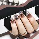 2 x JODSONE Press on Nails Gold Square Cat Eye Handmade 3D Fake Nail Tips Reuseable Fashionable Design Long Lasting Fit Easy to Create Exquisite Fingertips- Medium