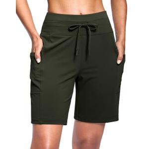 Women's 7" Athletic Hiking Long Shorts with Pockets High Waisted Army Green (XXL)