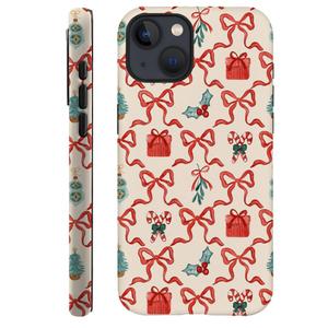 Generic Case Compatible with iPhone 13 - Hybrid Durable Shockproof Phone Cover,Cases for Woman Girl - Red Green Christmas Scroll Bow