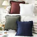 4 Pcs Linen Pillow Covers 18'' x 18'' Cotton Linen Decorative Throw Pillow Cases with Fringed Edges, Soft Washed Cushion Shams Zipper Closure Rustic Home(Minimalist Colors)