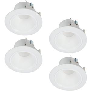 Halo 4 in. White Integrated LED Recessed Ceiling Light Retrofit Trim at 3000K Soft White Low Glare Deep Baffle (4-Pack) RLD4069301EWHR-4PK