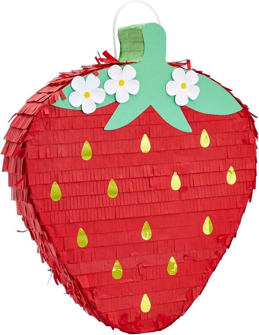 Sparkle and Bash Strawberry Pinata - 16.5 x 13 x 3 in, Pack of 1 for Fruit-Themed Party Decoration & Strawberry Decor - Easy-Fill Design & Party Toy - Floral Accents & Berry Pinata