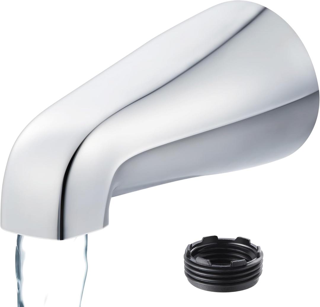 Dreyoo Universal Bath Tub Spout with Adapter, 5" Bathroom Bathtub Faucet Spout Without Diverter, Fits for 1/2'', 3/4'' IPS Inside Thread Connection and Tub/Shower Faucet Brands(Chrome)