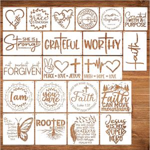 21pcs Christian Stencils for Crafts Reusable Motivational Bible Verse Template Drawing Religious Stencils for Painting on Wood Sign Fabric Canvas DIY Crafts Office Home Decoration(bible21)