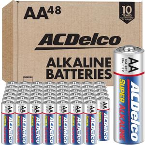 ACDelco 48-Count Double AA Batteries, Maximum Power Super Alkaline Battery, 10-Year Shelf Life, Reclosable Packaging