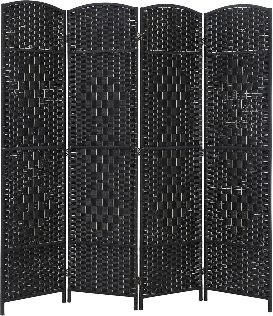 4 Panel Room Divider Folding Privacy Divider 6 Ft Indoor Wall Divider Portable Partition Wood Screen, Black