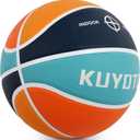KUYOTQ Kids Youth Adult Size 3/4/5/6/7 (22/25.5/27.5/28.5/29.5") Basketball Premium Rubber or Faux Leather Basketball Indoor Outdoor Basketball for Boys Girls Womens Mens Basketball Gifts (Deflated) (Blue-Teal-Orange Thickened Rubber)