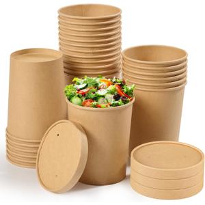 JOLLY CHEF 50 Pack Disposable Soup Bowls with Lids, 16 oz Paper Meal Prep Containers with Lids, Disposable Soup Cups for Stews, Sorbet and Salads