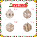 12 PCS Christmas Ornaments Set, 3.15-Inch Glitter Christmas Hanging Balls, Decorative Hanging Ornament Decorations, Xmas Shatterproof Plastic Balls for Holiday Party Wreath Garlands Trees, Beige (Champagne)