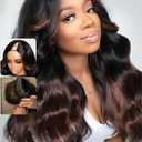 UNICE Chestnut Brown Ombre EasiContour V Part Wig Human Hair Body Wave Upgrade Glueless U Part Human Hair Wig No Leave Out Beginner Friendly Clip in Vpart Wig 150% Density 20 Inch