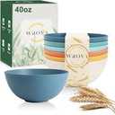 Wrova Wheat Straw Bowls for Kitchen set of 6,Anti-Scald Thick Soup Bowls 40oz,Microwave and Dishwasher Safe Bowl Sets, Unbreakable Cereal Bowl Sets. Vibrant Series