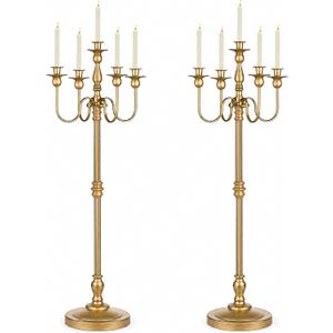 Gold Candelabra Floor Candle Holders, 2 Pack, 49 Inch Tall, 5 Arm
