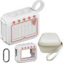 JCHPINE Silicone Cover and Hard Travel Case for JBL Go 4 Ultra Portable Bluetooth Speaker, Accessories for JBL Go 4 Pro Sound Bluetooth Speaker Stand Up Holder (White Case)