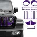 Front Grille Grill Insert+Headlight Turn Light Cover Trim Compatible with 2024-2026+ Jeep Wrangler JL JLU & Gladiator JT Exterior Accessories,Not Fit for JL Sport & Sports (Purple)