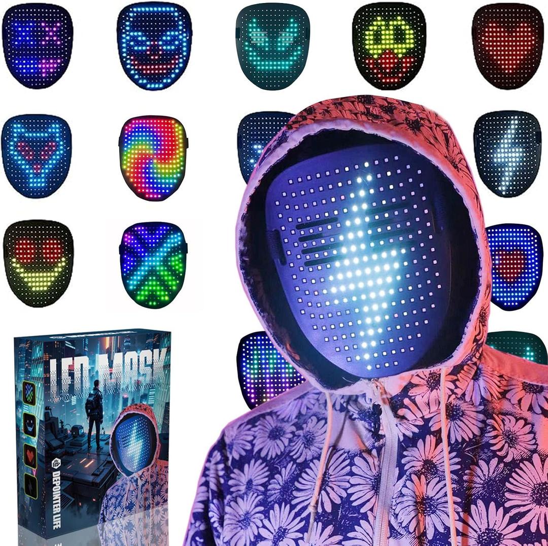 Depointer Life LED Mask Light up Masks With Gesture Sensing, Cool Toys Masks Teen Boys Gifts for Halloween Christmas Birthday