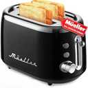 Mueller Retro Toaster 2 Slice with 7 Browning Levels and 3 Functions: Reheat, Defrost & Cancel, Stainless Steel Features, Removable Crumb Tray, Under Base Cord Storage, Black