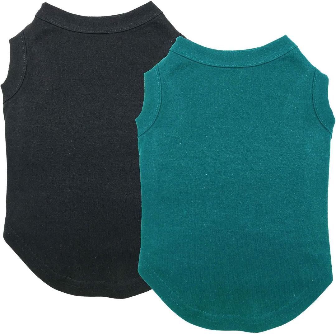 Chol&Vivi Dog Clothes, 2pcs Soft Breathable Cotton T-Shirts, XL Size, Black and Dark Green