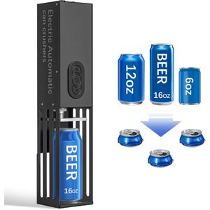 YOTAN Automatic Can Crusher, 8oz&12oz&16oz Electric Can Crushers for Recycling Wall Mounted, Aluminum Can Crusher Electric, Can Trash Compactor for Aluminum Seltzer, Soda, Beer Cans and Bottles (BLACK1)