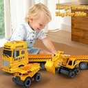 3-in-1 Construction Truck Toys for Kids Ages 3-6 - Inertia Semi Trailer with Excavator & Dump Truck, Light and Sound Play Vehicles