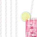 Honeydak 4 Pcs Bow Glass Straw 12in Cute Bow Printed Coquette Reusable Glass Straw Bachelorette Decorations, Birthday Party, Bridal Engagement Drinkware, Coquette Cute Supplies, Baby Shower