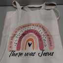 FOTAP Christian Gift There Was Jesus Rainbow Tote Bag Godly Woman Handbag Bible Verse Gift Religious Mom Gift