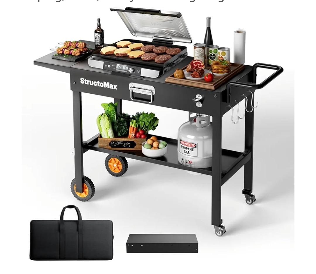 Outdoor Grill Table, Portable Grill Cart with Storage and Wheels, Fits 17/22 Inch Blackstone Griddle, Ninja Grille & More, Outdoor Grill Station for Camping, Patio, Backyard & Tailgating