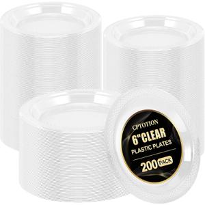 200 Pack 6 Inch Clear Plastic Dessert Plates - Disposable Round Appetizer and Small Cake Plates for Party, Dinner, Wedding, Catering, Birthday