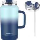 Hydraful 64 oz Tumbler with Handle and Straw - 100% Leak-Proof - Insulated Cup Reusable Stainless Steel Large Water Bottle Travel Mug for Gym, Hiking, and Camping - Gifts for Women Men Him Her (Blue Waves)