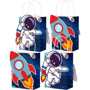 MotiMind 16 Pcs Outer Space Party Favor Bags with Handles Astronaut Gift Bags for Galaxy Space Theme Party Supplies