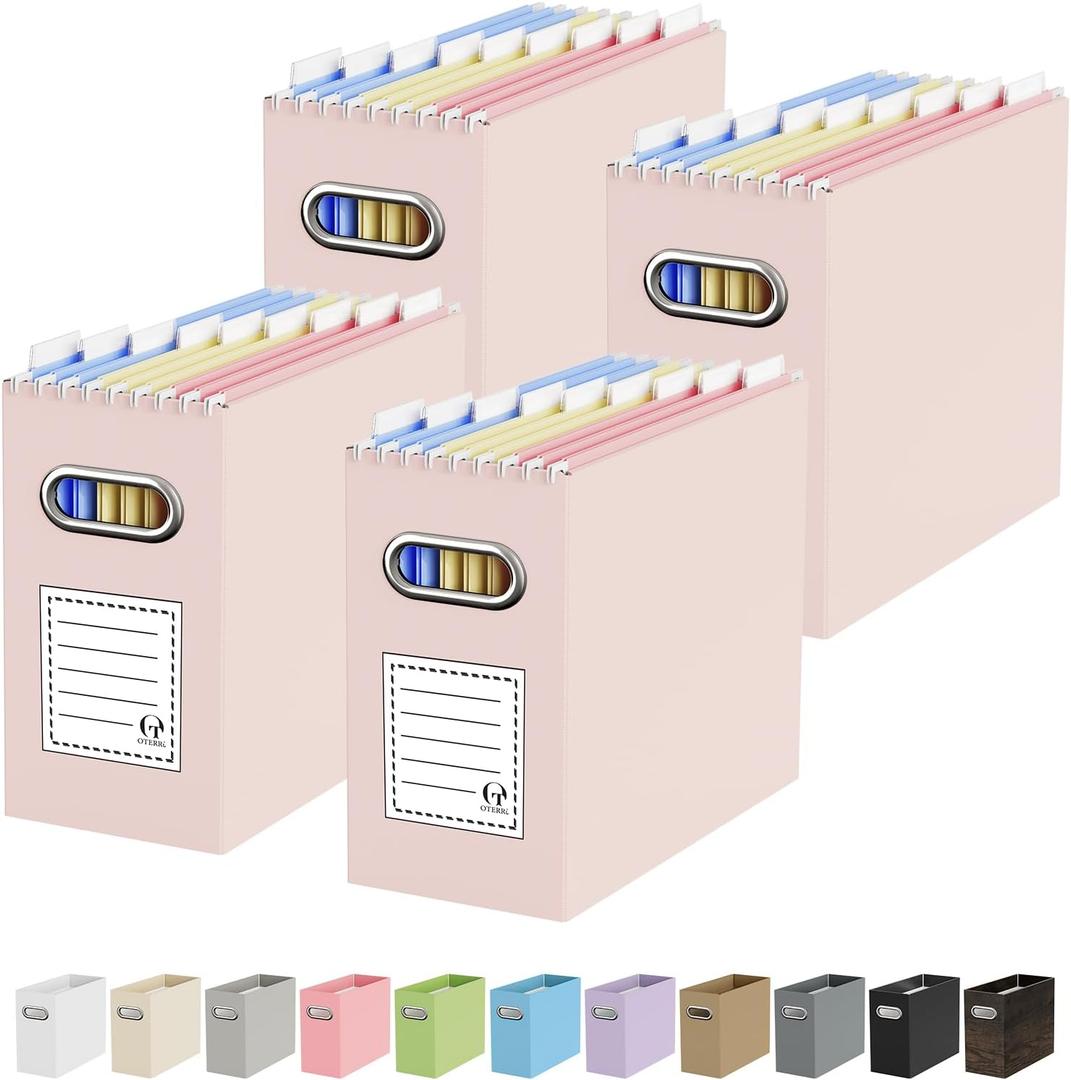 Oterri Cardboard File Organizer Box for Hanging File Folders Letter Size,File Box for Computer Desk,File Cabinet,Working Home,Office,Classroom (Light Pink, Letter Size - 4 Packs)