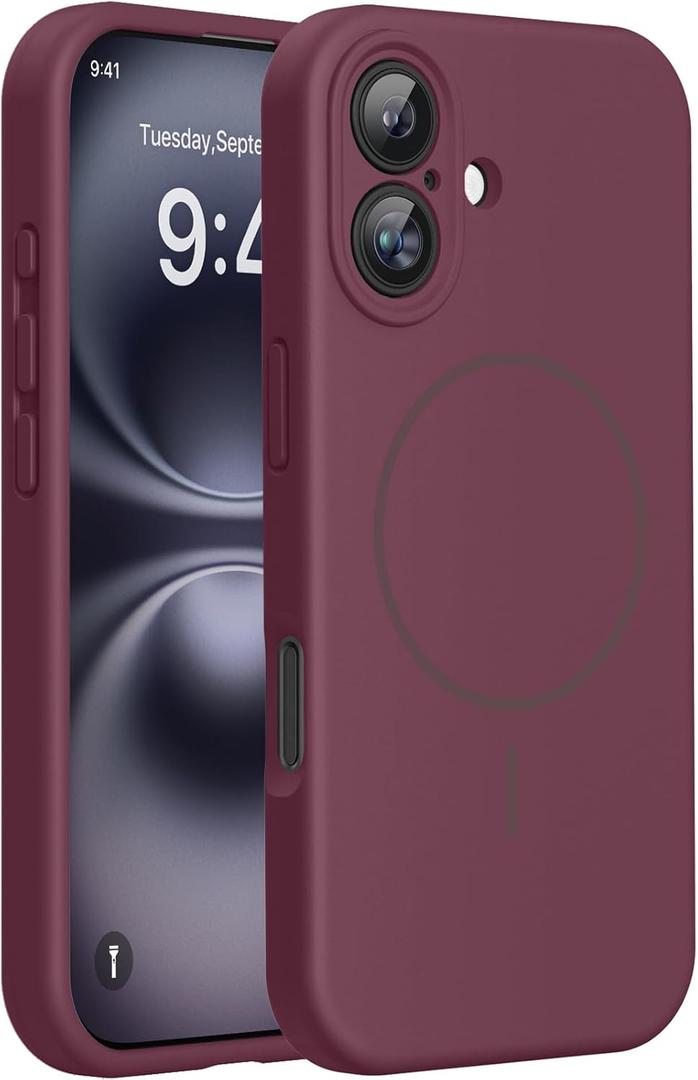 Miracase Compatible with iPhone 16 Case, [Soft Anti-Scratch Microfiber Lining], Compatible with MagSafe, Liquid Silicone Case Shockproof Drop Protection Phone Case for 16,Wine Red